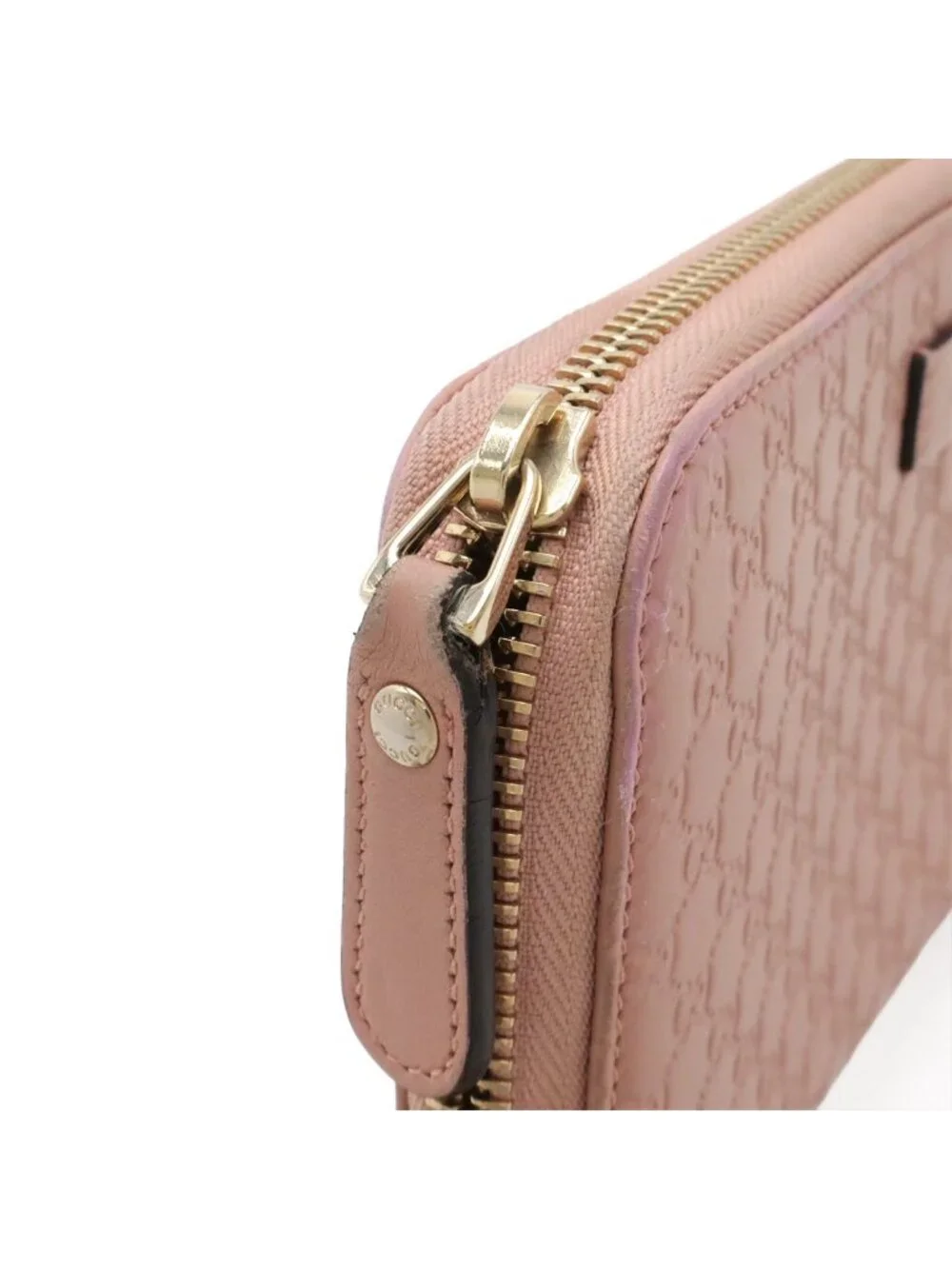 Gucci Micro Guccissima Zip Around Wallet Leather Pink Gold